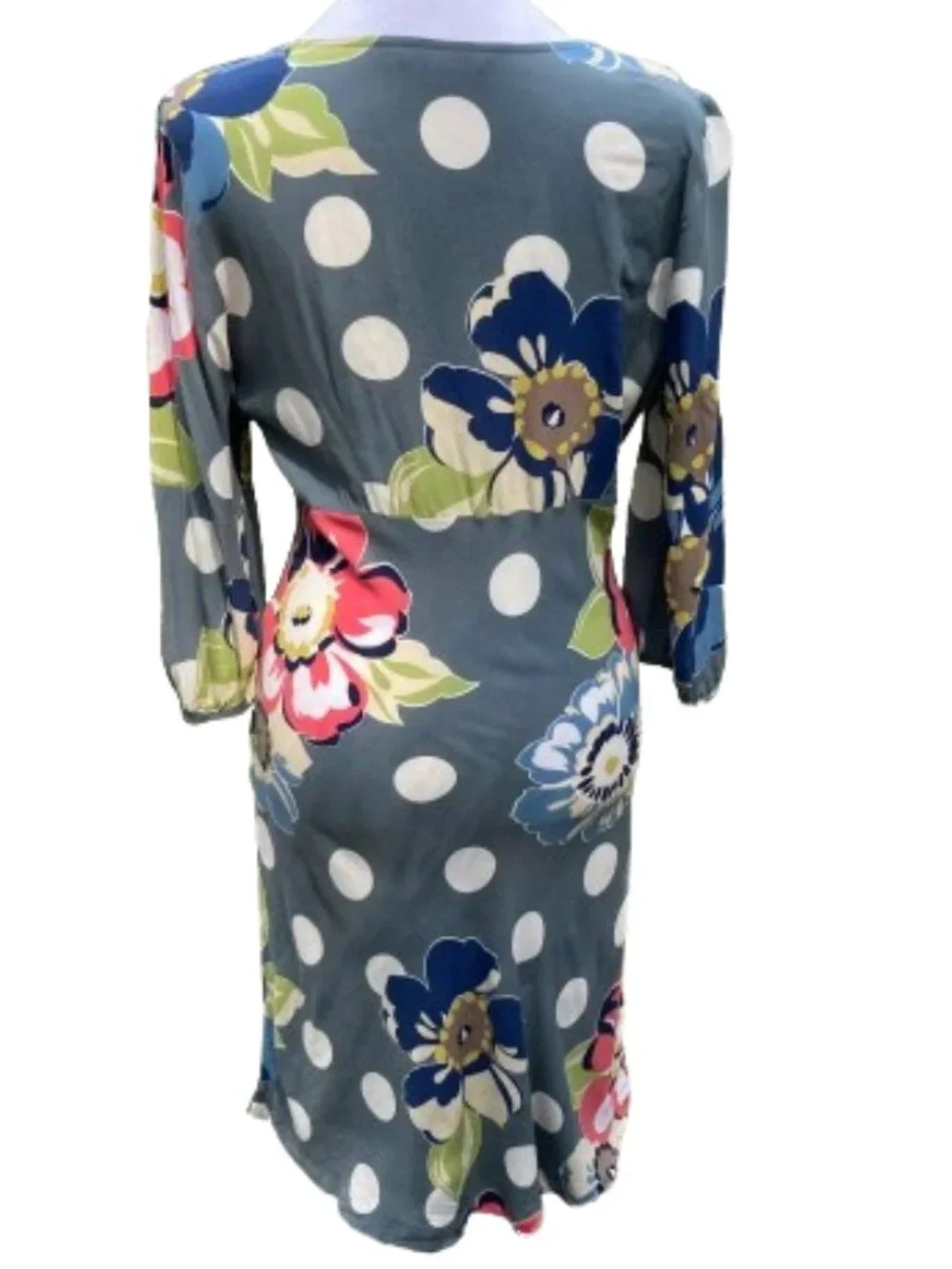 Boden Blue-Gray Dress Mixed Print Floral Empire Waist Midi 3/4 Sleeve V-Neck, 6 - Picture 13 of 13